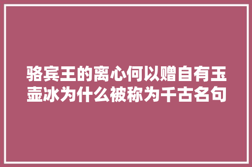 骆宾王的离心何以赠自有玉壶冰为什么被称为千古名句