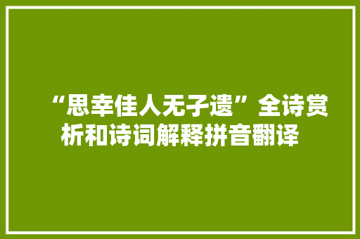 “思幸佳人无孑遗”全诗赏析和诗词解释拼音翻译