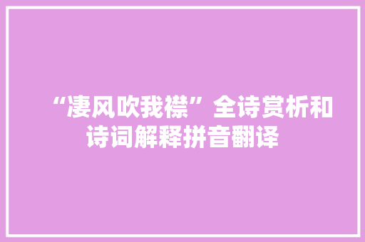 “凄风吹我襟”全诗赏析和诗词解释拼音翻译
