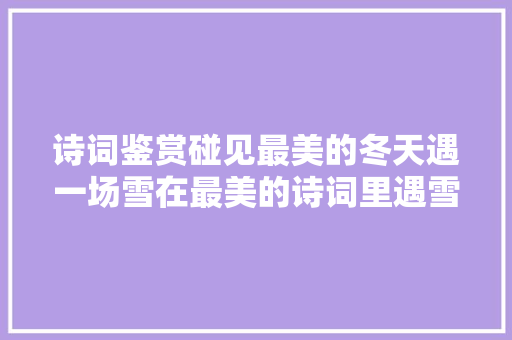 诗词鉴赏碰见最美的冬天遇一场雪在最美的诗词里遇雪