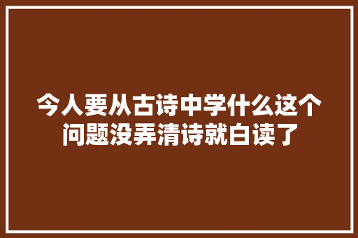 今人要从古诗中学什么这个问题没弄清诗就白读了