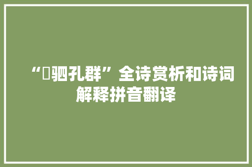 “俴驷孔群”全诗赏析和诗词解释拼音翻译