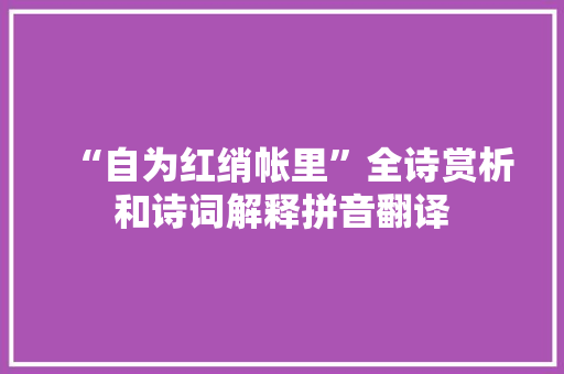 “自为红绡帐里”全诗赏析和诗词解释拼音翻译