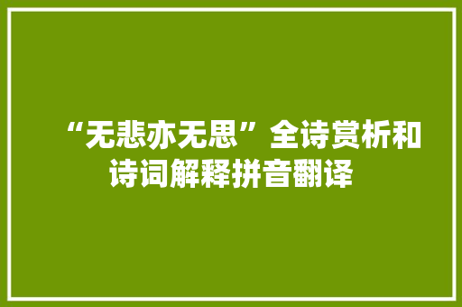 “无悲亦无思”全诗赏析和诗词解释拼音翻译
