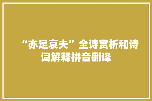 “亦足哀夫”全诗赏析和诗词解释拼音翻译