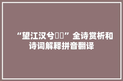 “望江汉兮濩渃”全诗赏析和诗词解释拼音翻译