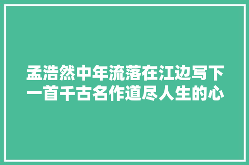孟浩然中年流落在江边写下一首千古名作道尽人生的心酸与无奈