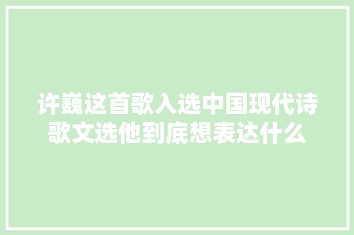许巍这首歌入选中国现代诗歌文选他到底想表达什么