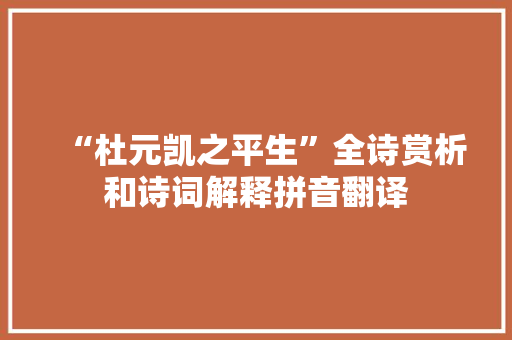 “杜元凯之平生”全诗赏析和诗词解释拼音翻译