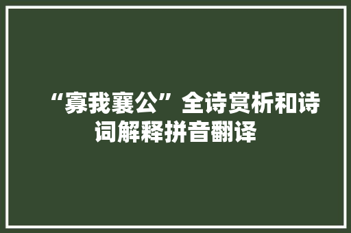 “寡我襄公”全诗赏析和诗词解释拼音翻译