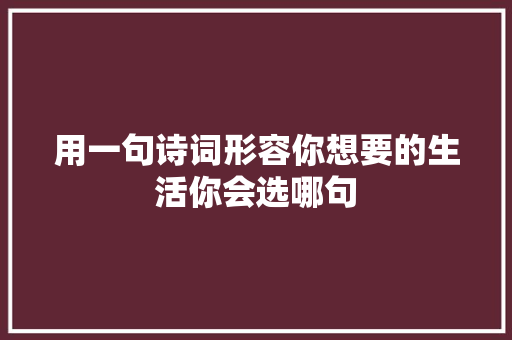 用一句诗词形容你想要的生活你会选哪句