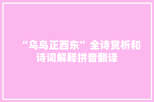 “乌鸟正西东”全诗赏析和诗词解释拼音翻译