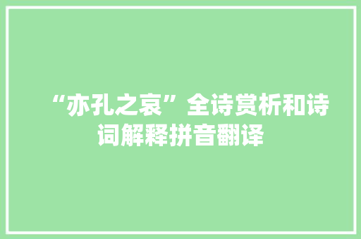 “亦孔之哀”全诗赏析和诗词解释拼音翻译