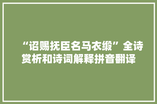 “诏赐抚臣名马衣缎”全诗赏析和诗词解释拼音翻译