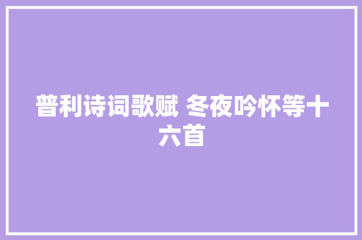 普利诗词歌赋 冬夜吟怀等十六首