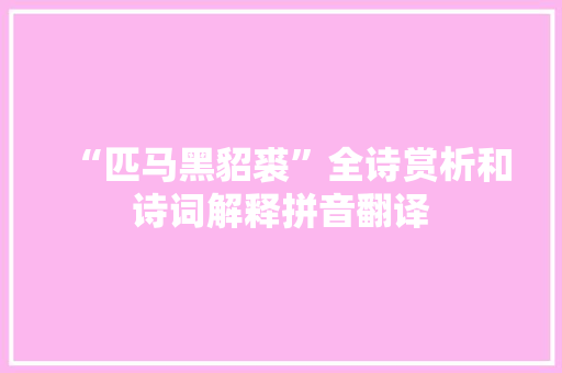 “匹马黑貂裘”全诗赏析和诗词解释拼音翻译
