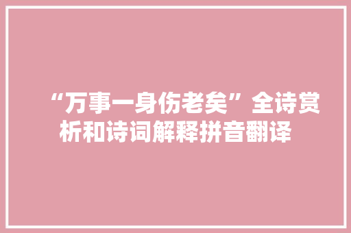 “万事一身伤老矣”全诗赏析和诗词解释拼音翻译