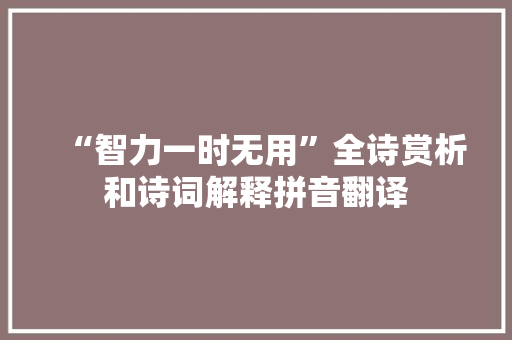 “智力一时无用”全诗赏析和诗词解释拼音翻译