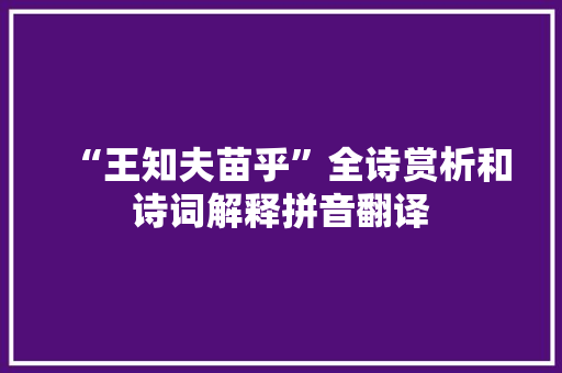 “王知夫苗乎”全诗赏析和诗词解释拼音翻译