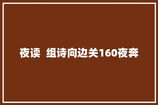 夜读  组诗向边关160夜奔
