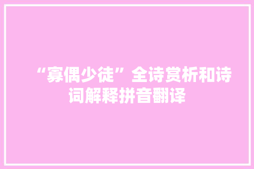 “寡偶少徒”全诗赏析和诗词解释拼音翻译