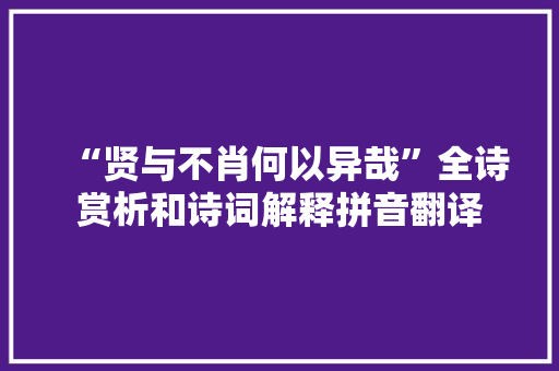 “贤与不肖何以异哉”全诗赏析和诗词解释拼音翻译