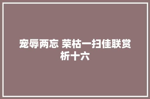 宠辱两忘 荣枯一扫佳联赏析十六