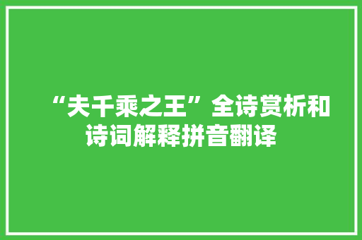 “夫千乘之王”全诗赏析和诗词解释拼音翻译