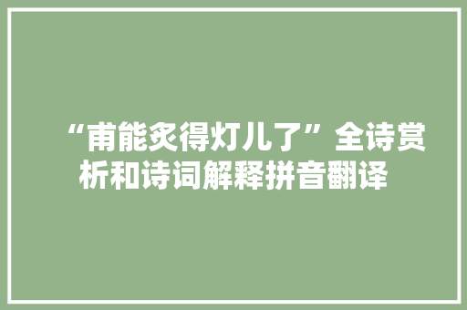 “甫能炙得灯儿了”全诗赏析和诗词解释拼音翻译