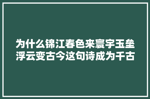 为什么锦江春色来寰宇玉垒浮云变古今这句诗成为千古名句