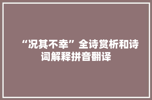 “况其不幸”全诗赏析和诗词解释拼音翻译
