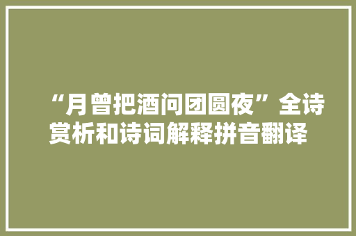 “月曾把酒问团圆夜”全诗赏析和诗词解释拼音翻译