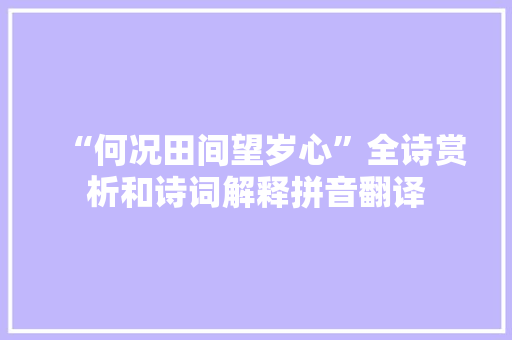 “何况田间望岁心”全诗赏析和诗词解释拼音翻译