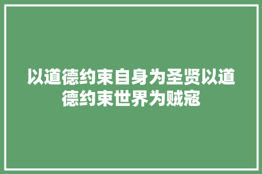 以道德约束自身为圣贤以道德约束世界为贼寇