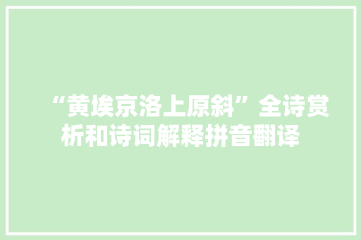 “黄埃京洛上原斜”全诗赏析和诗词解释拼音翻译