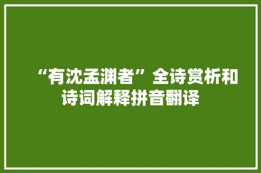 “有沈孟渊者”全诗赏析和诗词解释拼音翻译