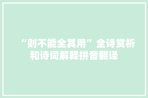 “则不能全其用”全诗赏析和诗词解释拼音翻译