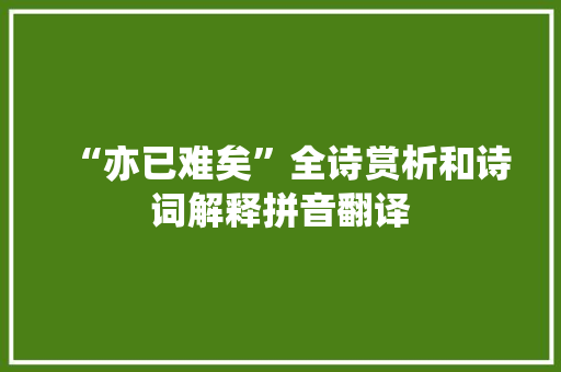 “亦已难矣”全诗赏析和诗词解释拼音翻译
