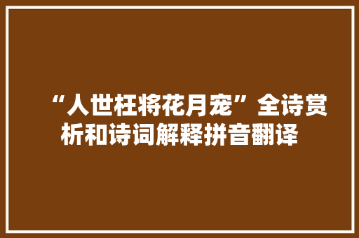 “人世枉将花月宠”全诗赏析和诗词解释拼音翻译