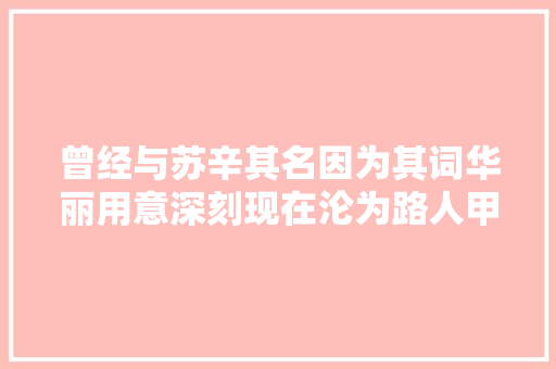 曾经与苏辛其名因为其词华丽用意深刻现在沦为路人甲