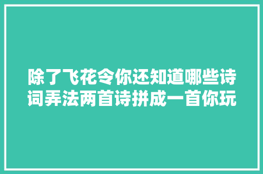 除了飞花令你还知道哪些诗词弄法两首诗拼成一首你玩过没