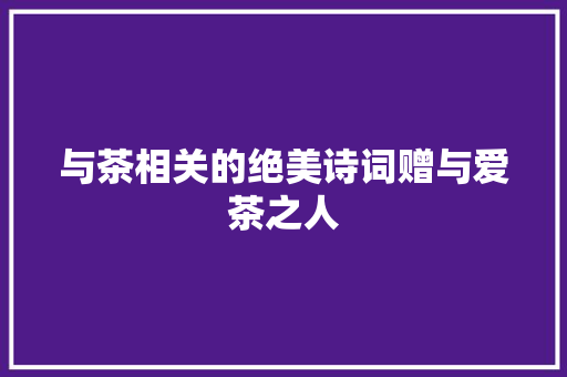 与茶相关的绝美诗词赠与爱茶之人