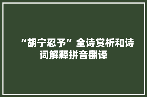 “胡宁忍予”全诗赏析和诗词解释拼音翻译