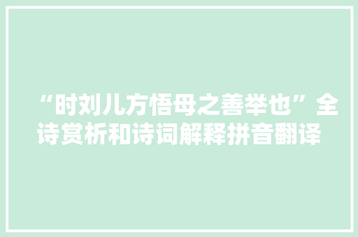 “时刘儿方悟母之善举也”全诗赏析和诗词解释拼音翻译