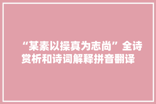 “某素以操真为志尚”全诗赏析和诗词解释拼音翻译