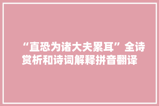 “直恐为诸大夫累耳”全诗赏析和诗词解释拼音翻译