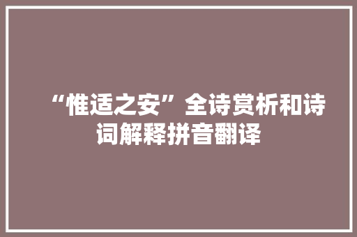 “惟适之安”全诗赏析和诗词解释拼音翻译