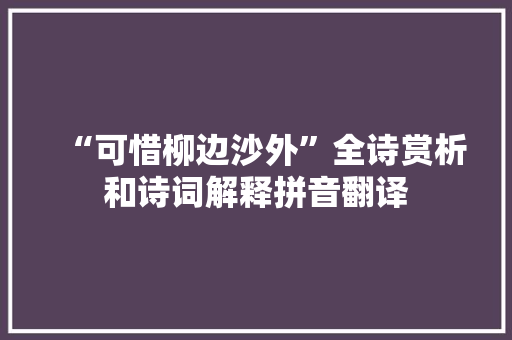 “可惜柳边沙外”全诗赏析和诗词解释拼音翻译