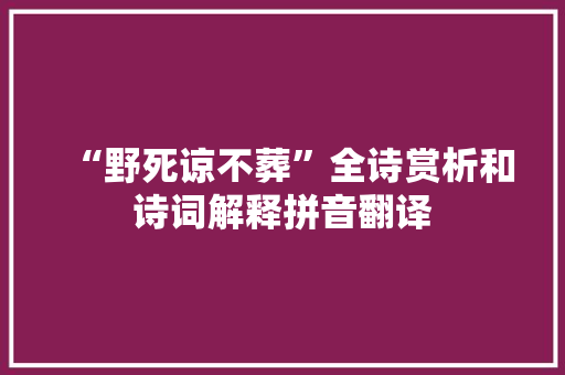 “野死谅不葬”全诗赏析和诗词解释拼音翻译