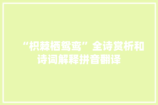 “枳棘栖鸳鸾”全诗赏析和诗词解释拼音翻译
